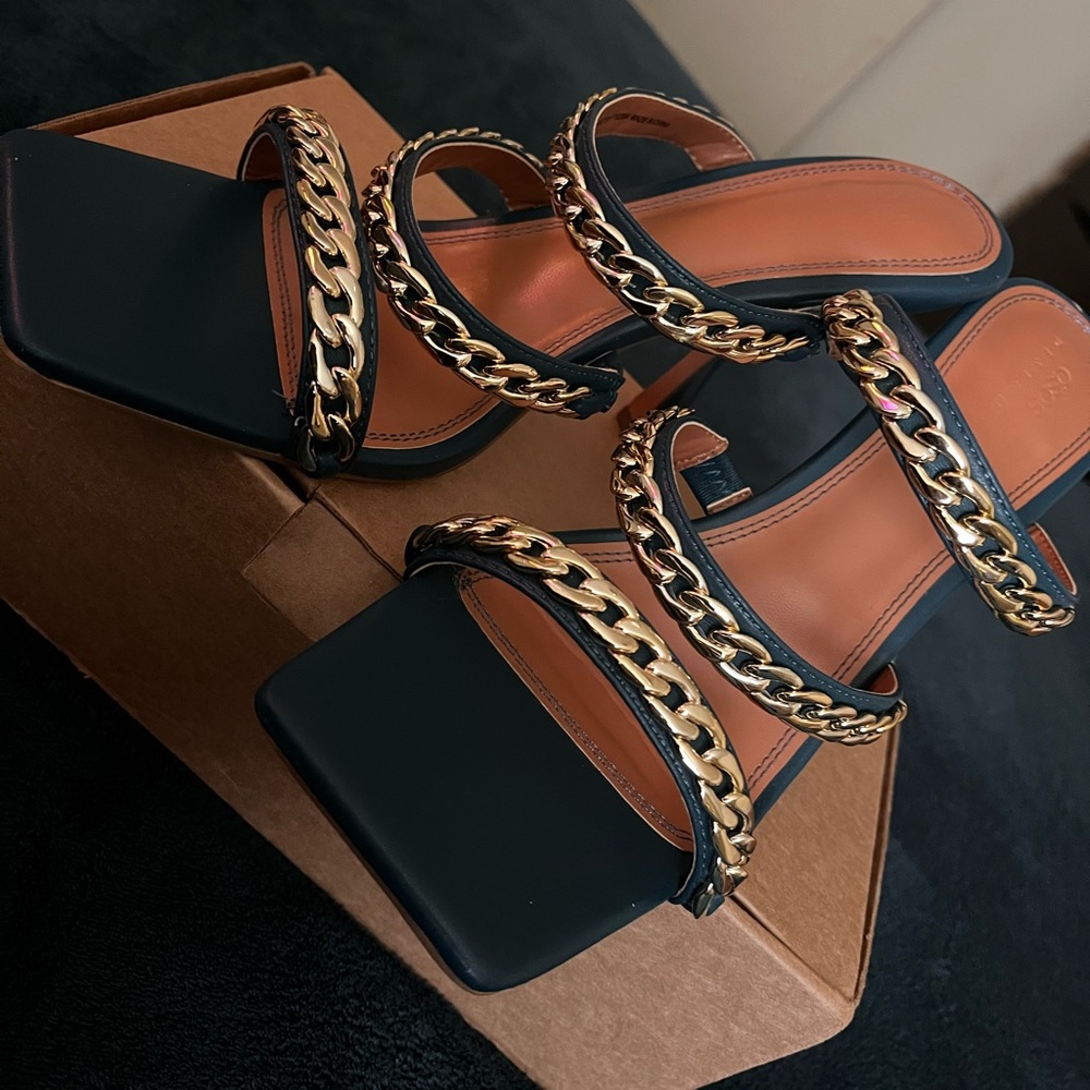 Nally chained detail heeled mules